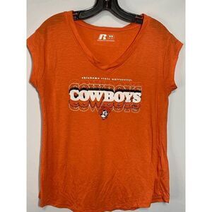 Russell Womens Oklahoma State Cowboys Wordmark V-Neck T-Shirt Orange Size Medium